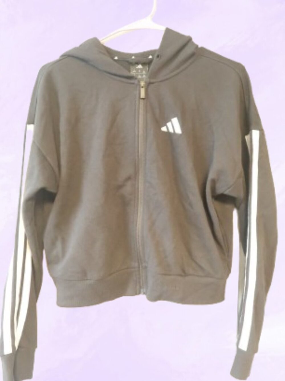 Adidas women's hoodie jacket full zip zipper ziped sweater in black and white XS